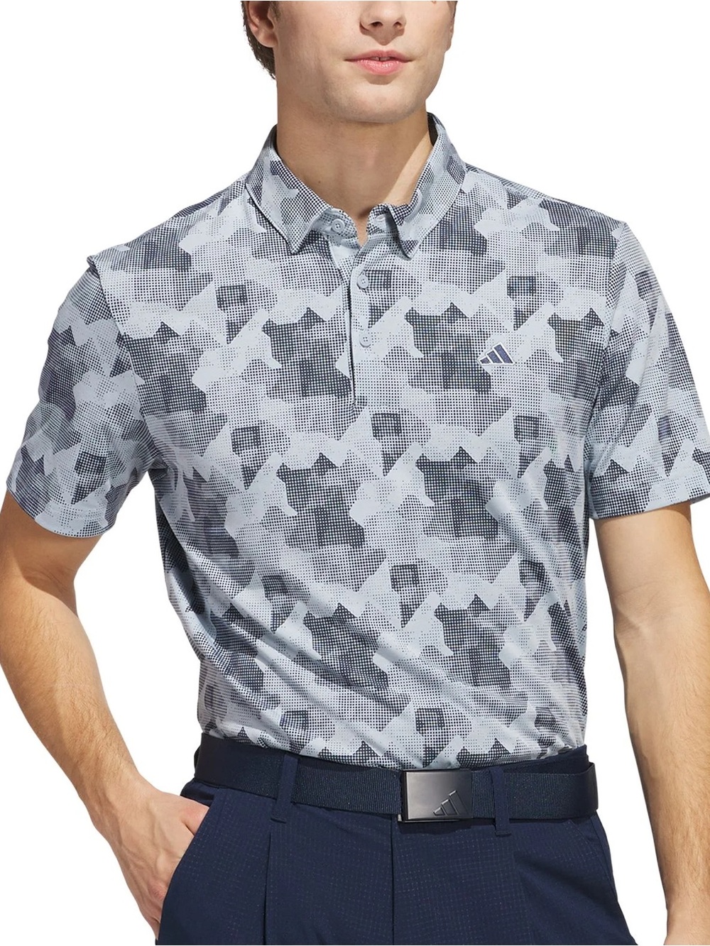Adidas XL Go-To Printed Polo Shirt - Wonder Blue/Collegiate Navy